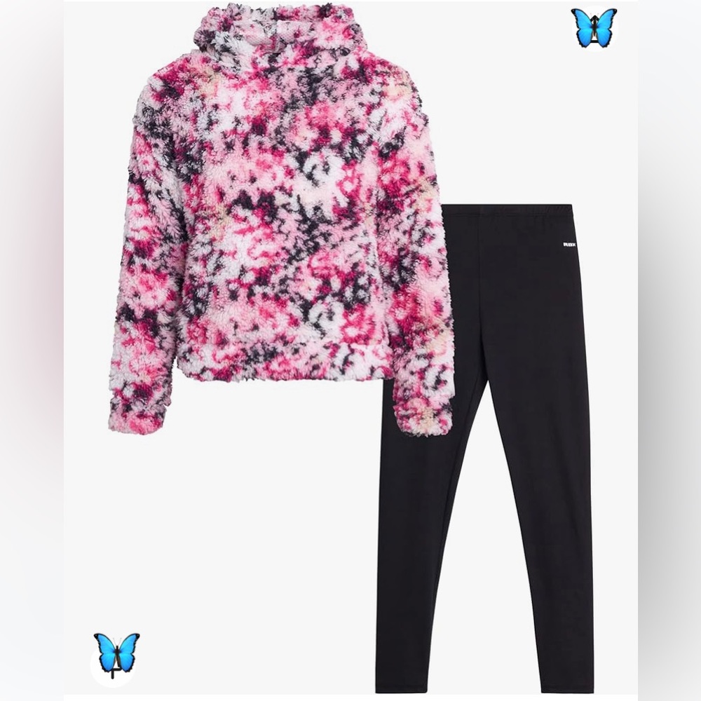 RBX Girls' Legging Set -  Sherpa Fleece Pullover Hoodie  and Pants (Size: 10-12)